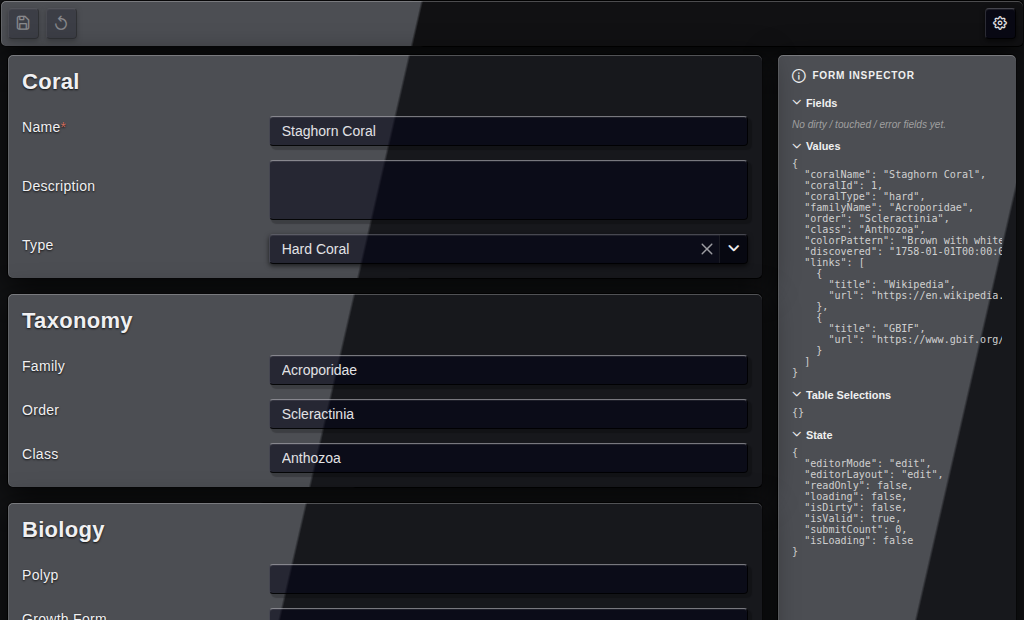 The same editor page in the glass variant